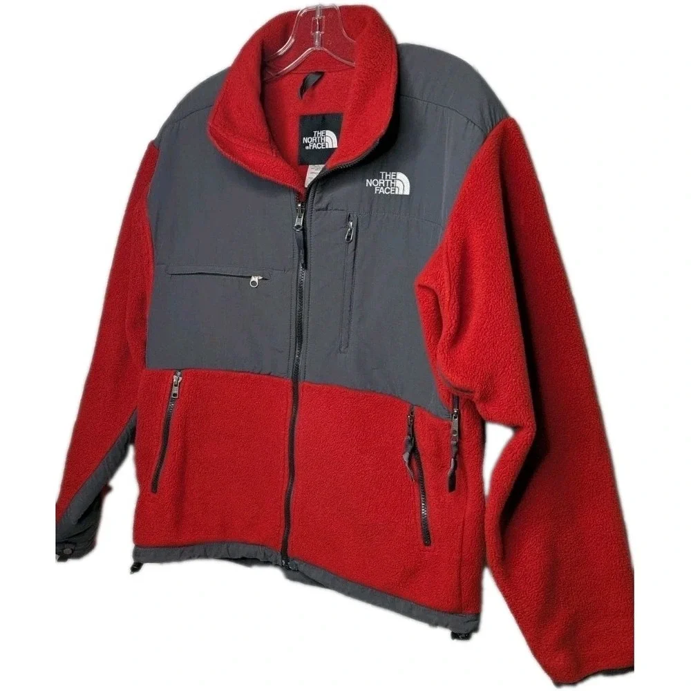 The North Face Men's Red Orange Gray Denali Fleece Full Zip Size Small Polartec‎